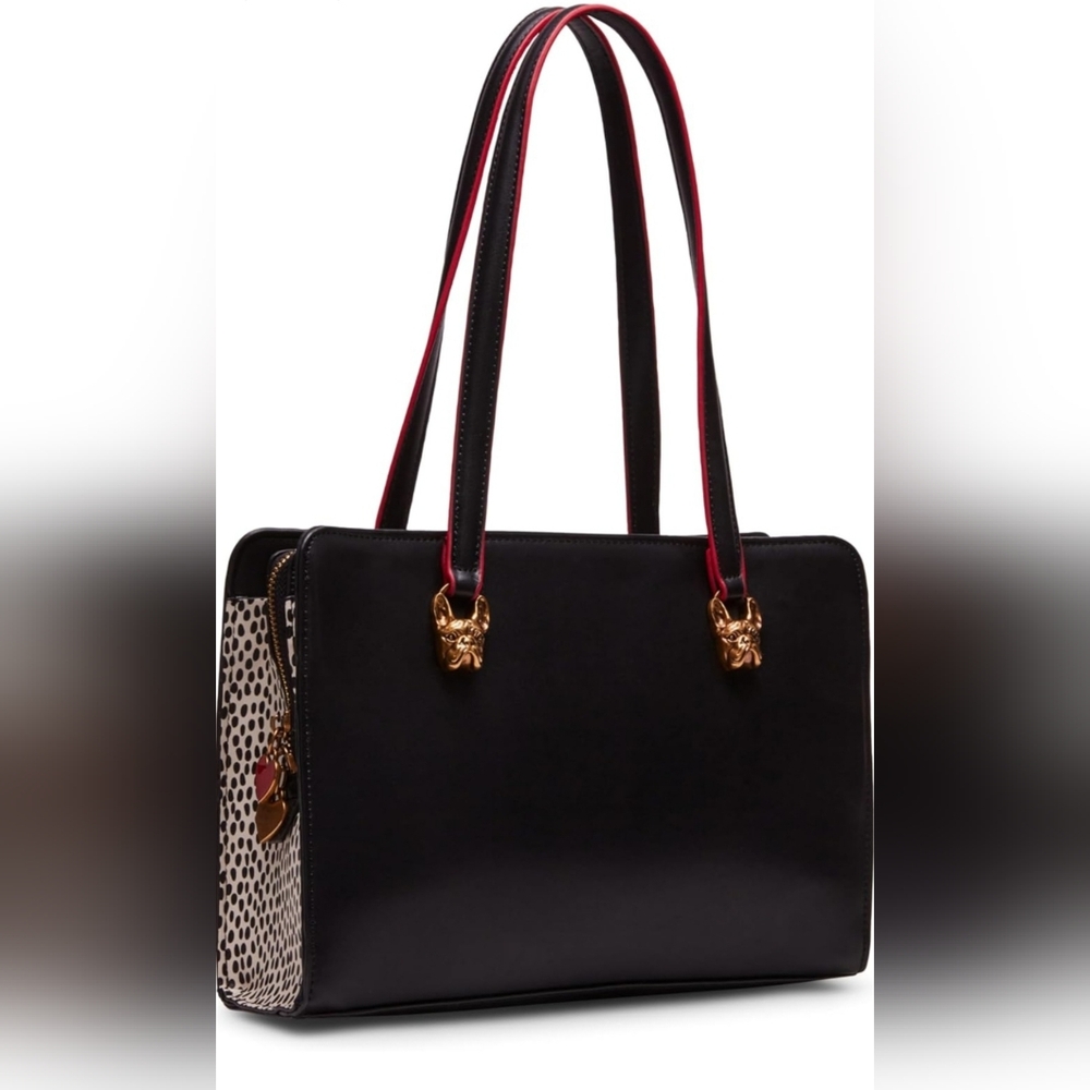 Betsey Johnson French Bulldog Collection Satchel Purse Betsy Black Red Frenchie